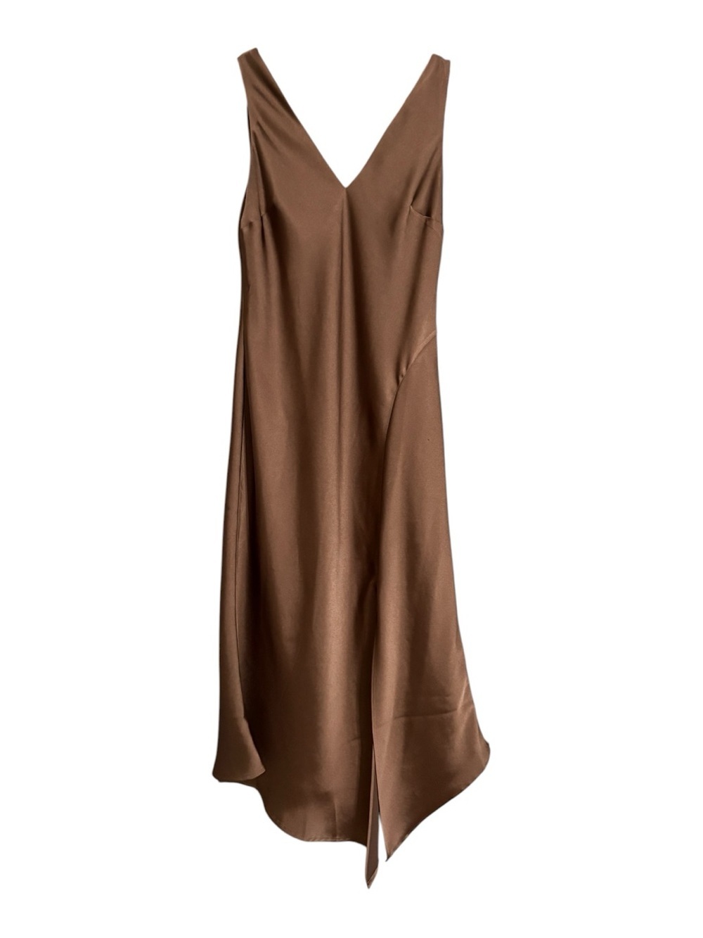 Express Satin Midi Dress Brown Sleeveless Handkerchief Hem Petite Medium